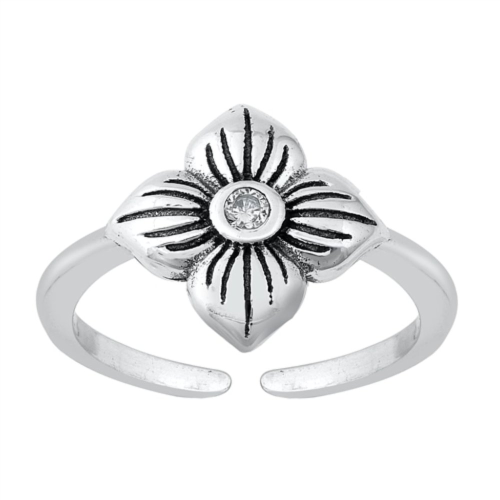 .925 Sterling Silver Flower Toe Ring Adjustable